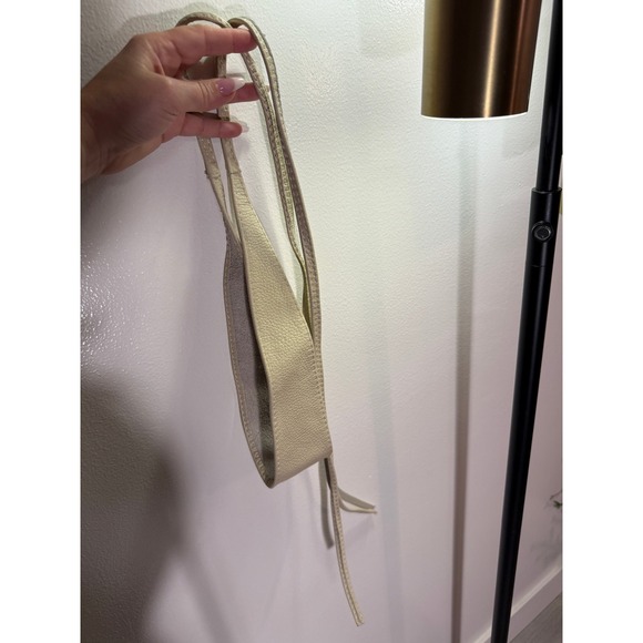 Cream Pebbled Leather Wrap Obi Belt Adjustable Waist Cinch Ivory Wide Tie Strap - Picture 3 of 6